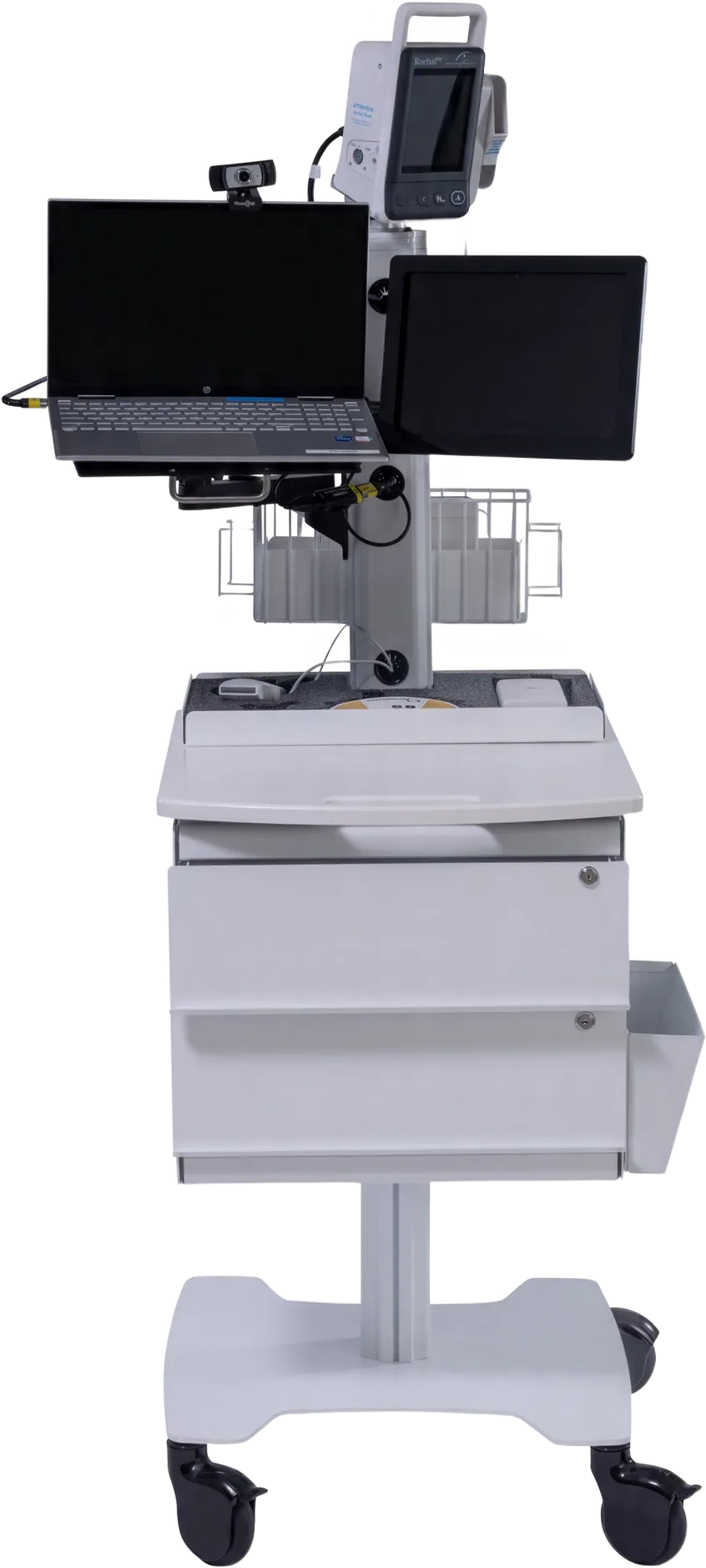 Second-generation Dr Triage MDU cart, 2024: added vitals monitor and exam camera